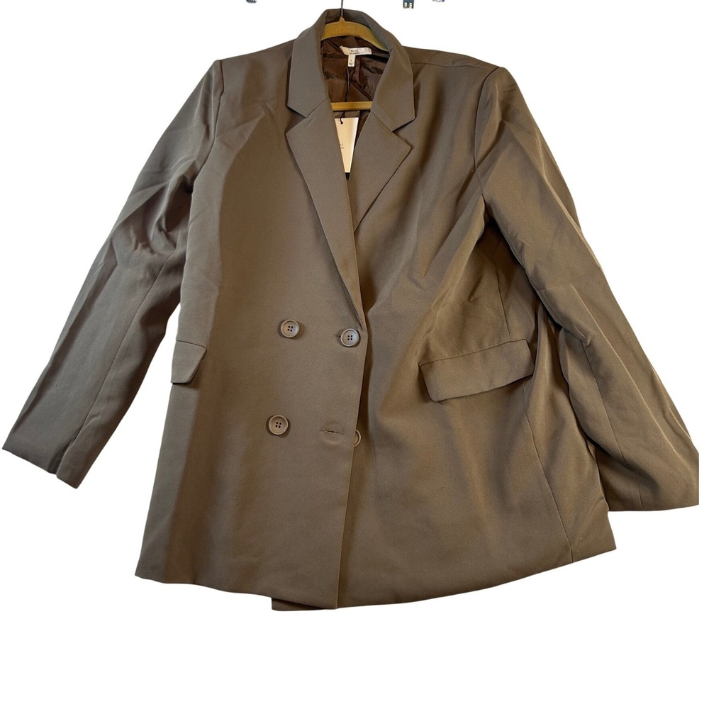 m.n.i los angeles Womens Double Breasted Blazer‎ Mocha Brown MT0349 Large NWT